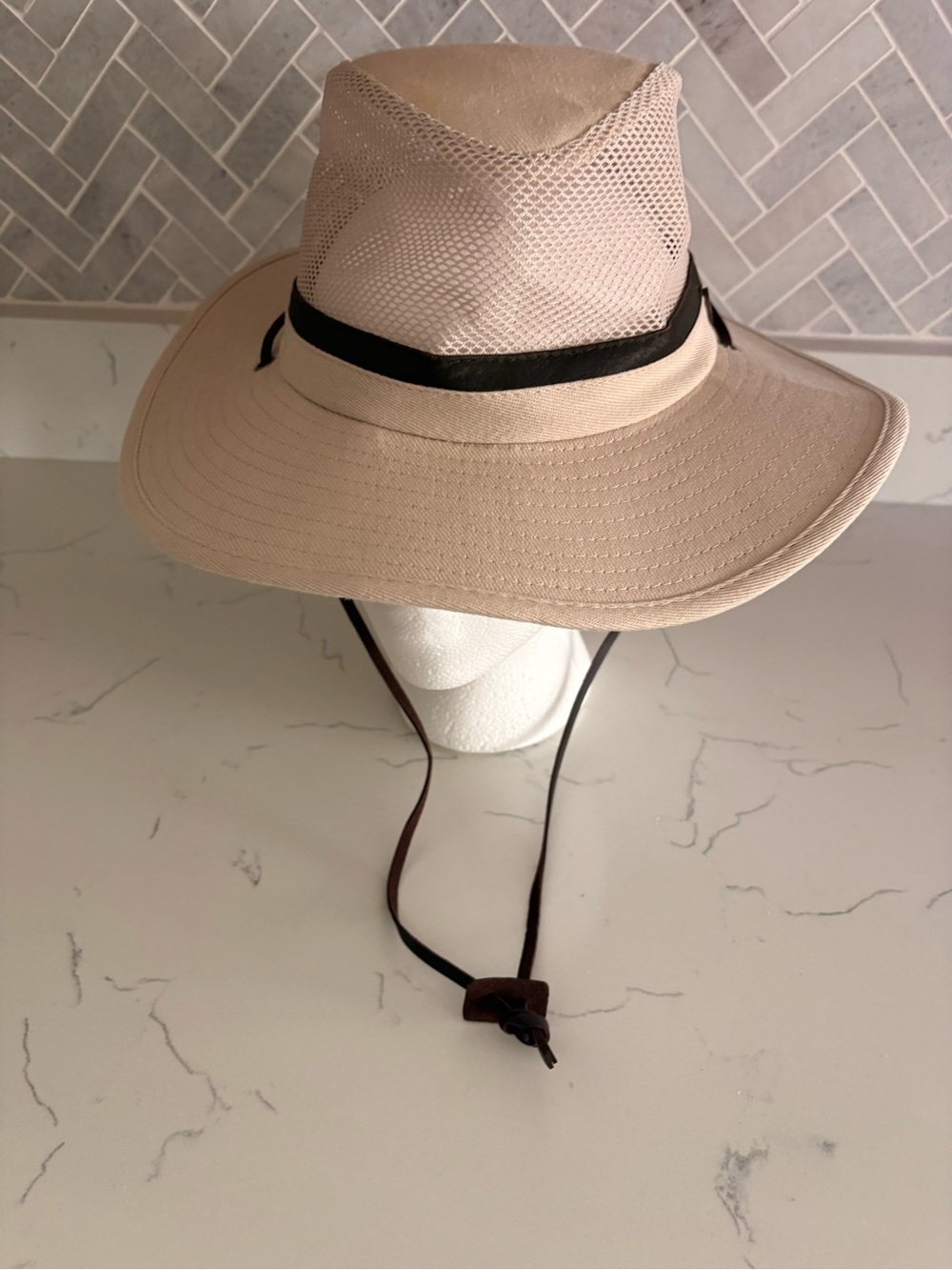 Magellan Outdoors Beige Mesh Safari Hat with Black Band
